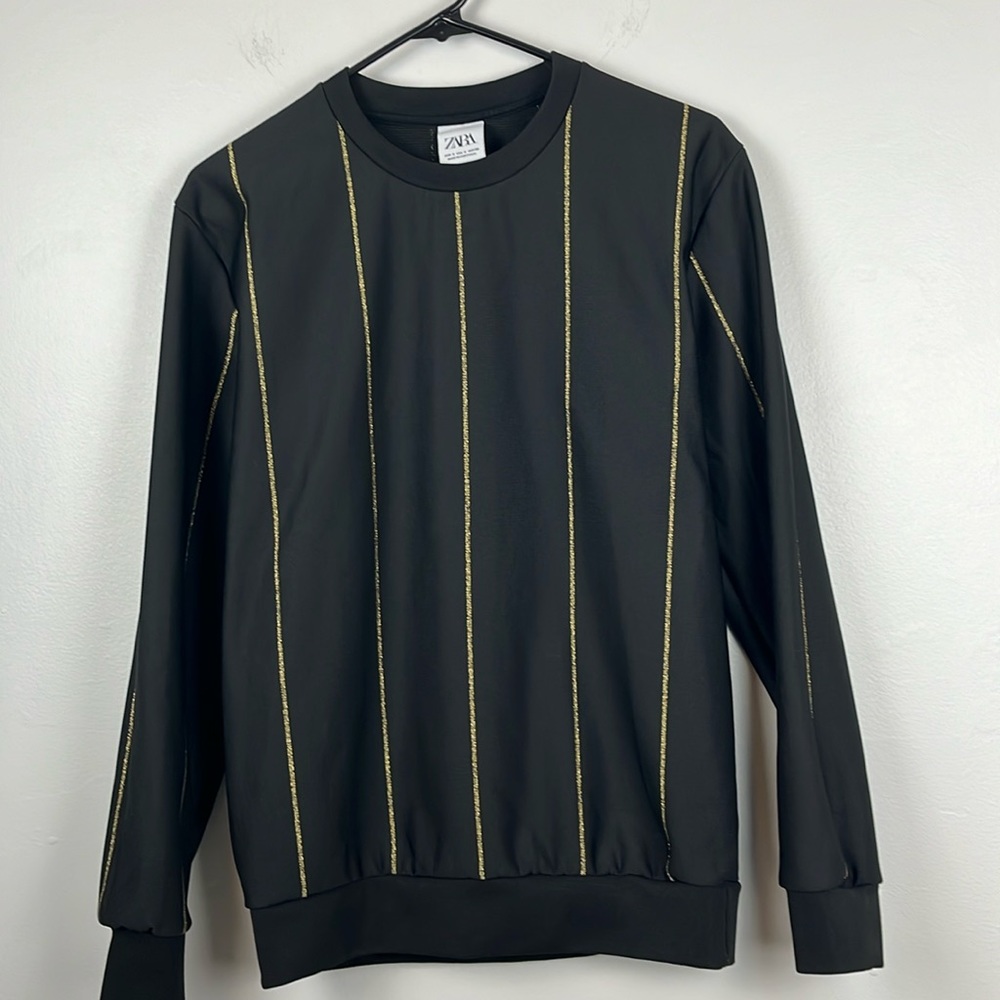 ZARA Crewneck Pullover Long sleeve Black/Gold Stripe Round Neck Unisex Small